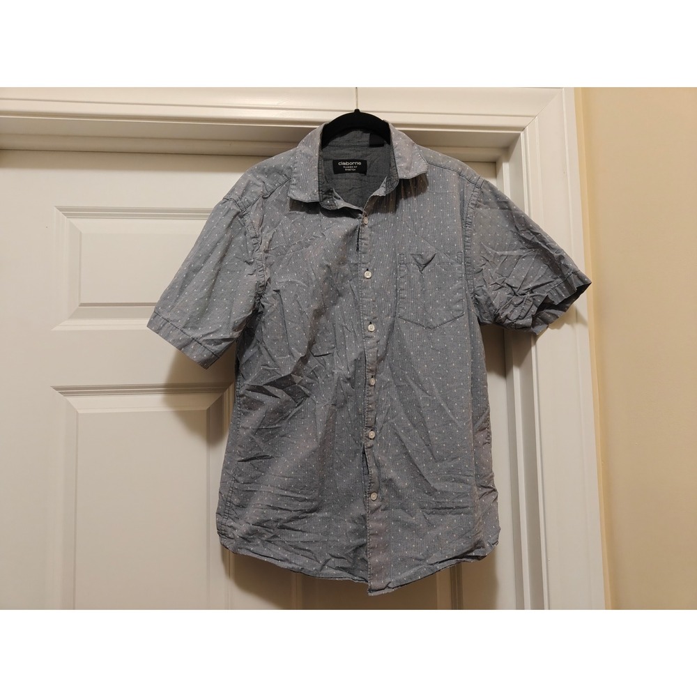 Claiborne Mens Blue Micro Dot Short Sleeve Button Down Shirt Classic Fit M